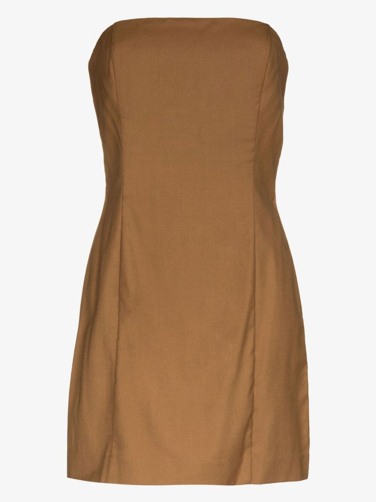 Brown Strapless Wool Mini Dress