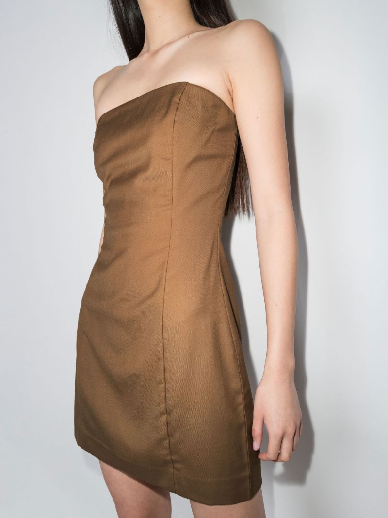 Brown Strapless Wool Mini Dress