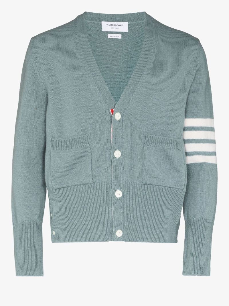 Blue 4-bar Shetland Wool Cardigan