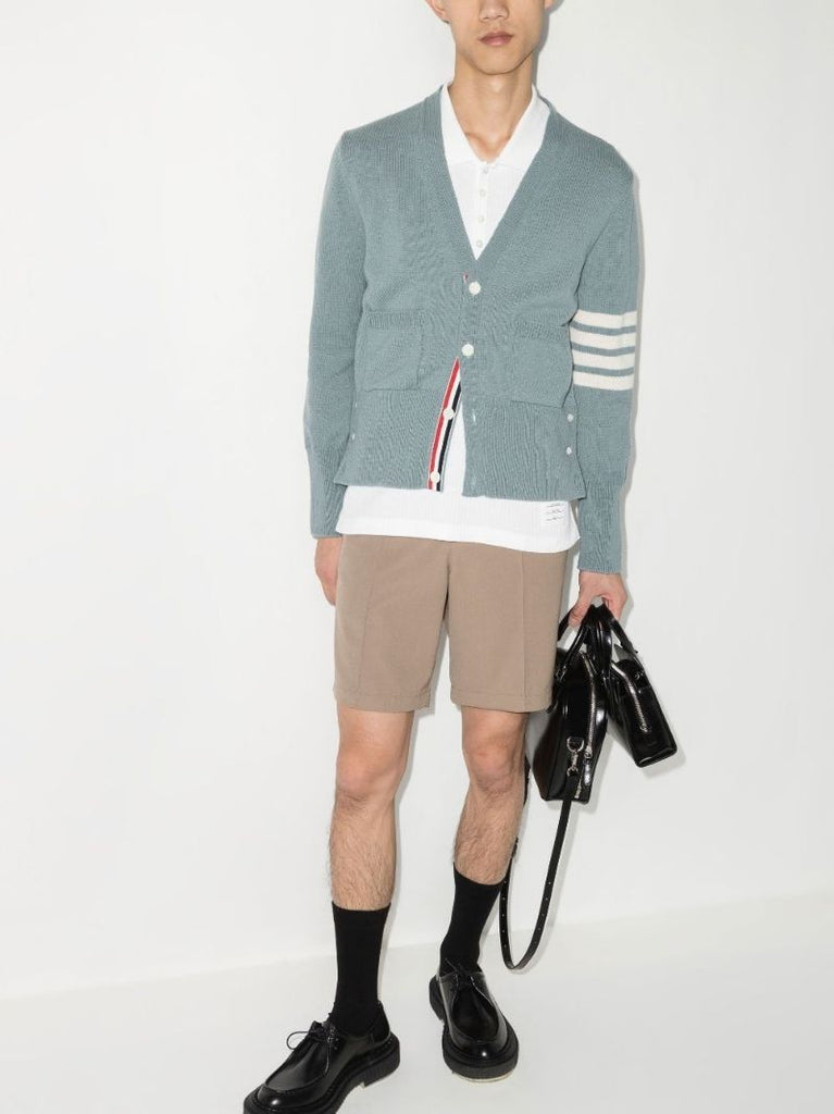 Blue 4-bar Shetland Wool Cardigan