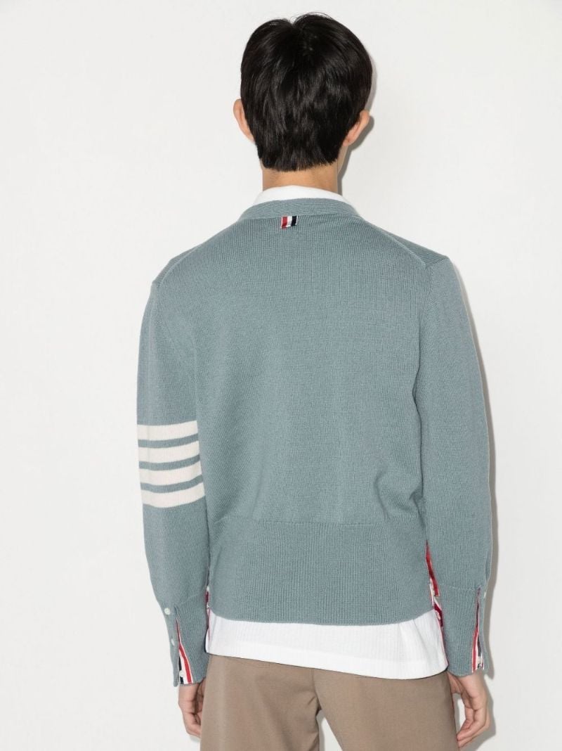 Blue 4-bar Shetland Wool Cardigan