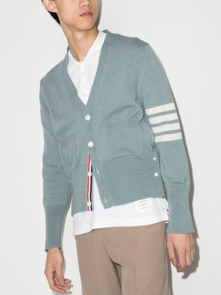 Blue 4-bar Shetland Wool Cardigan