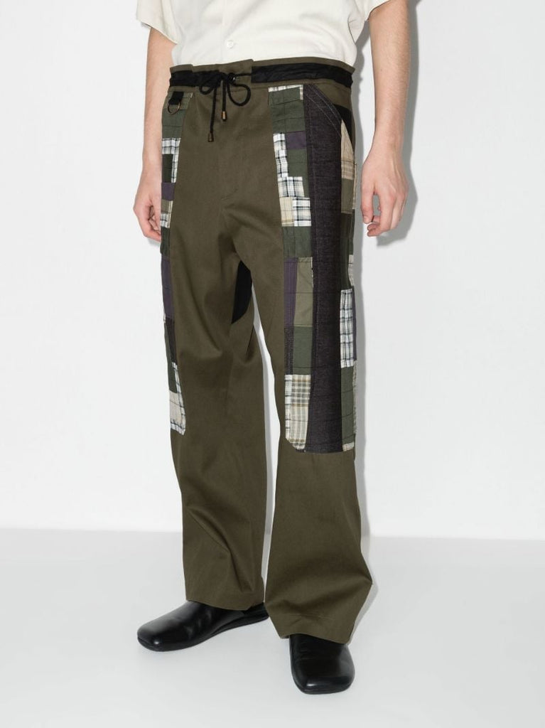 X Browns Focus Green Patchwork Cotton Trousers