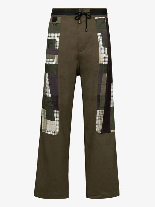 X Browns Focus Green Patchwork Cotton Trousers