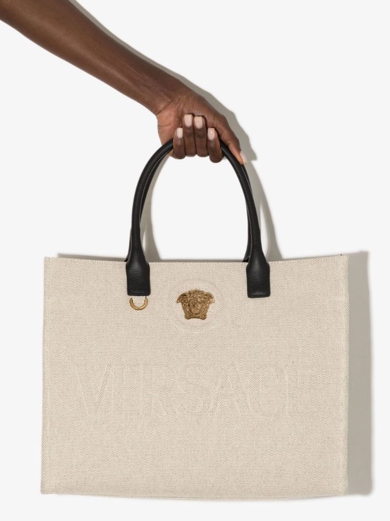 Neutral La Medusa Leather Tote Bag