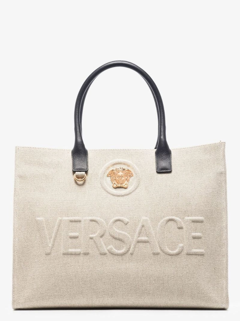 Neutral La Medusa Leather Tote Bag