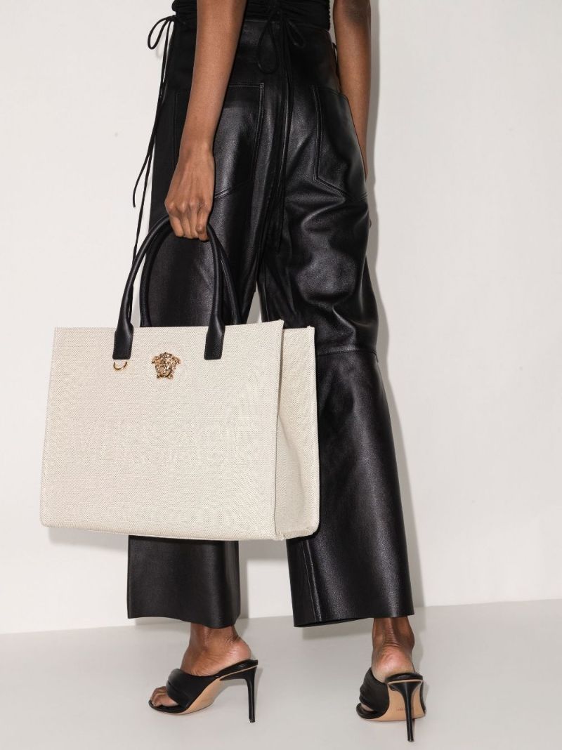 Neutral La Medusa Leather Tote Bag