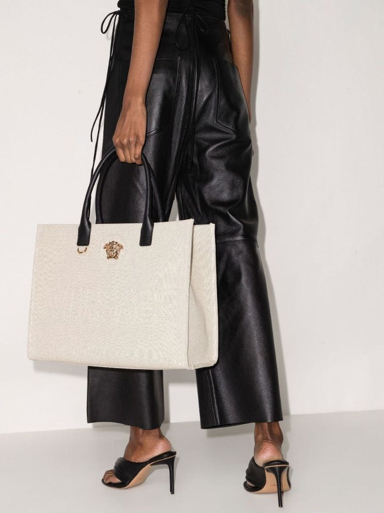 Neutral La Medusa Leather Tote Bag