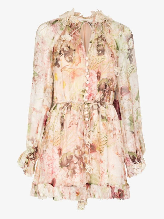 Dancer Flutter Floral Print Silk Playsuit