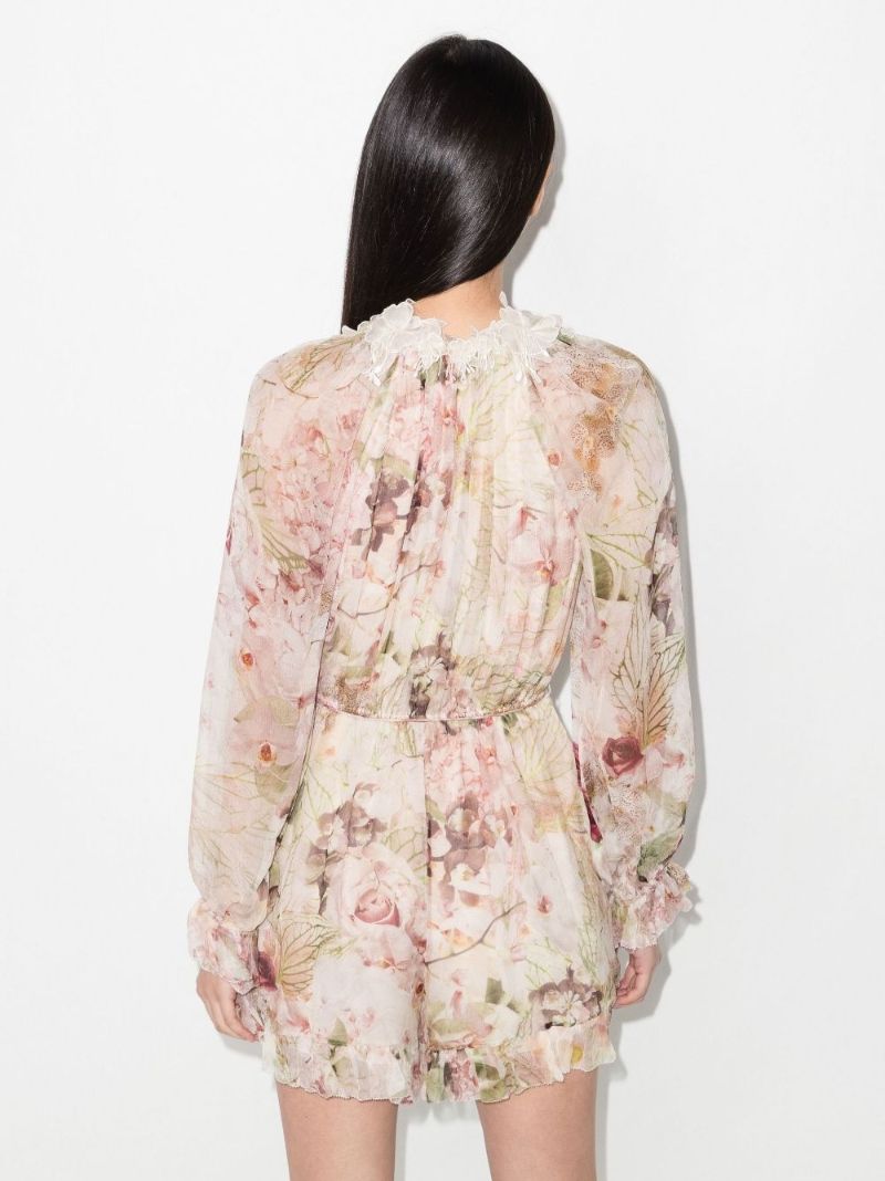 Dancer Flutter Floral Print Silk Playsuit