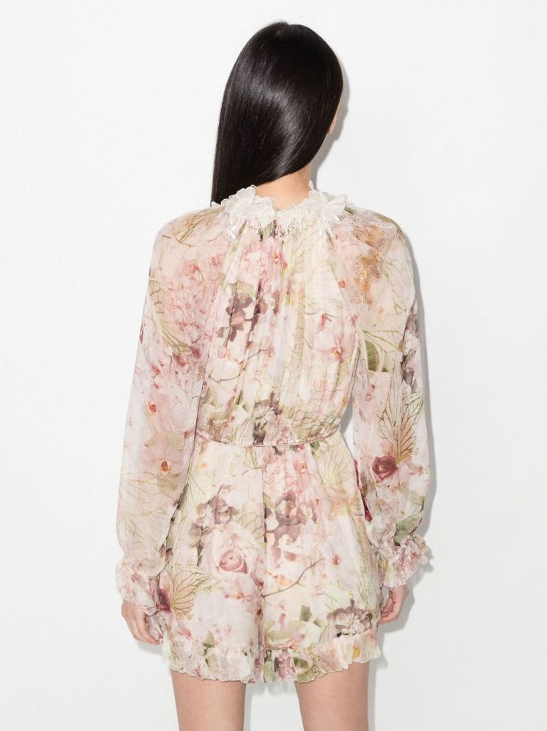 Dancer Flutter Floral Print Silk Playsuit