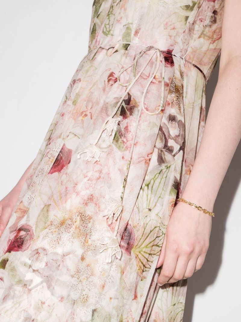 Neutral Dancer Flutter Floral Midi Dress