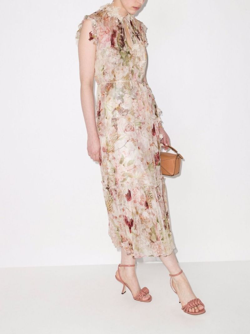 Neutral Dancer Flutter Floral Midi Dress