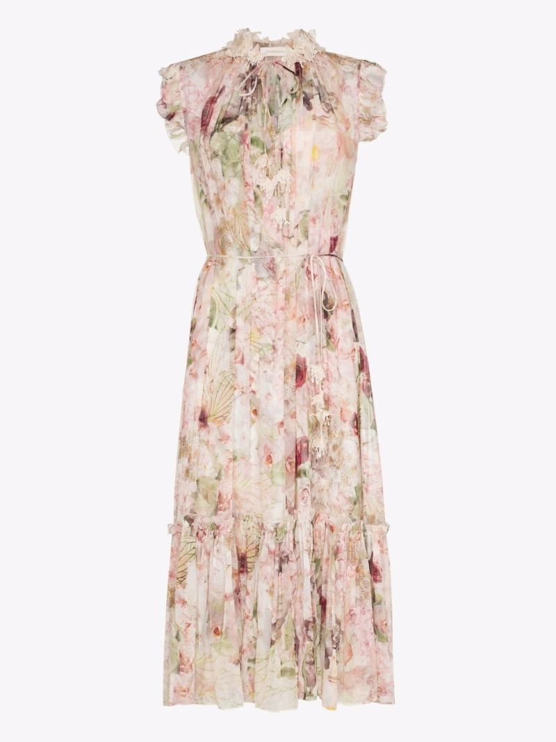 Neutral Dancer Flutter Floral Midi Dress