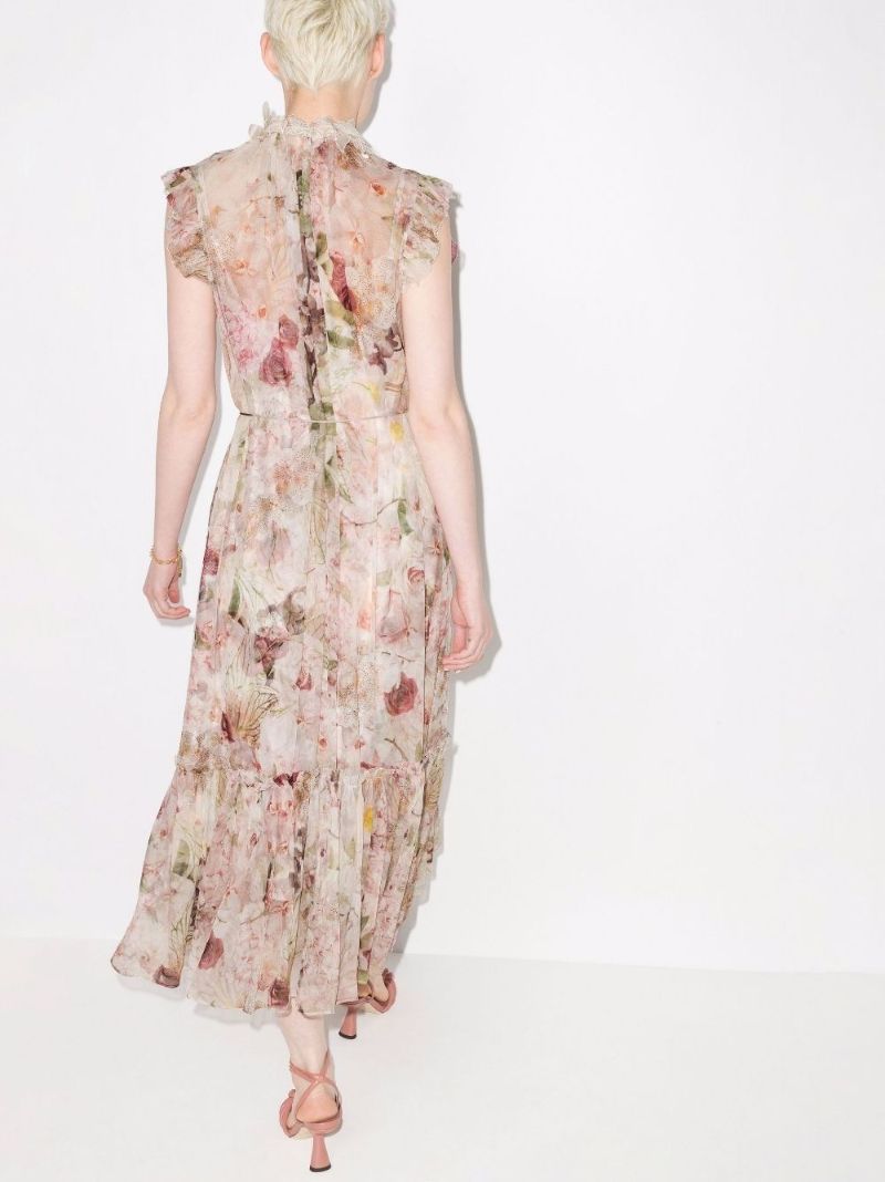 Neutral Dancer Flutter Floral Midi Dress
