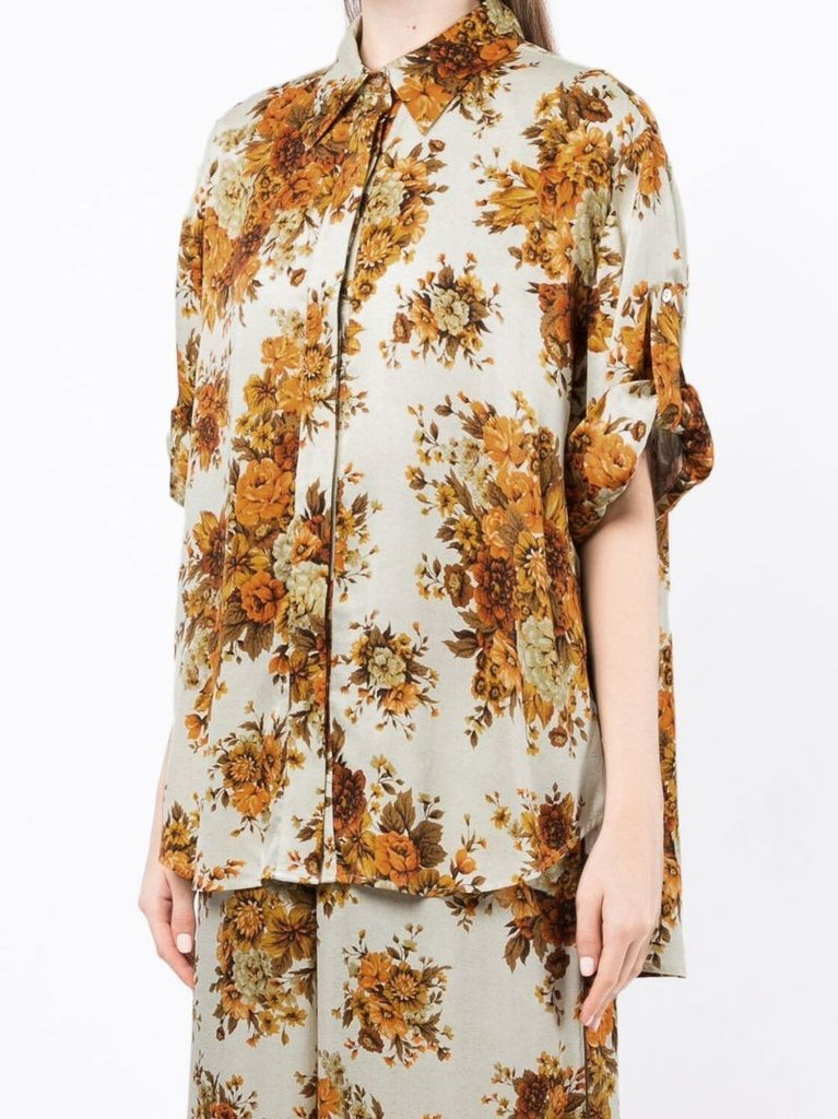 Orange Derby Floral Silk Lounge Shirt