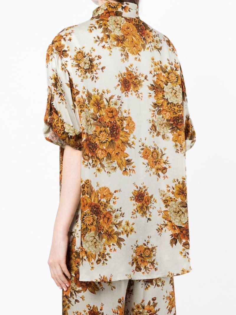 Orange Derby Floral Silk Lounge Shirt