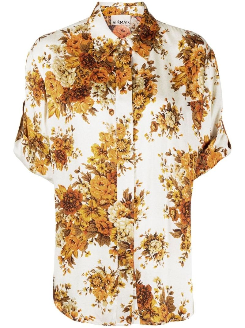 Orange Derby Floral Silk Lounge Shirt