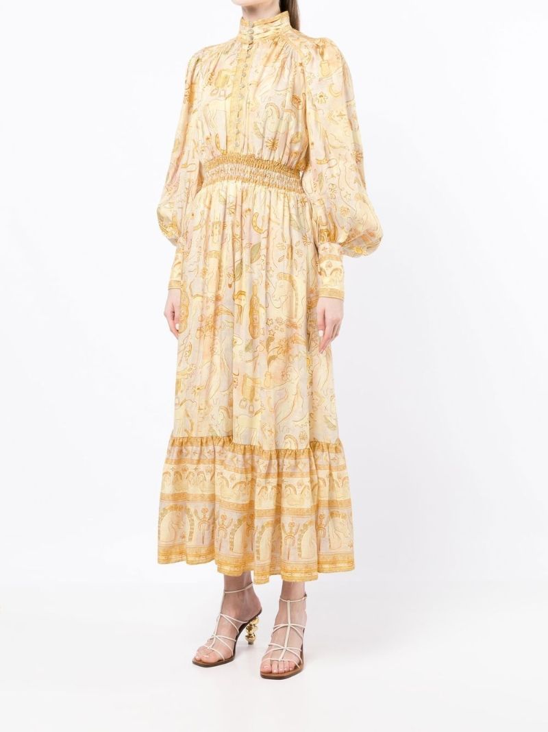 Orange Solitaire Bell Sleeve Midi Dress