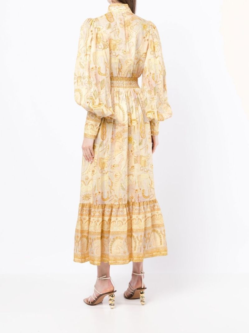 Orange Solitaire Bell Sleeve Midi Dress