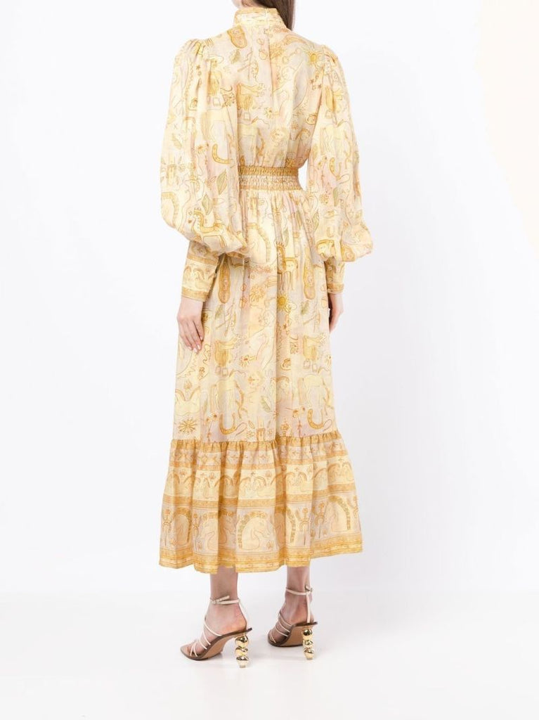 Orange Solitaire Bell Sleeve Midi Dress