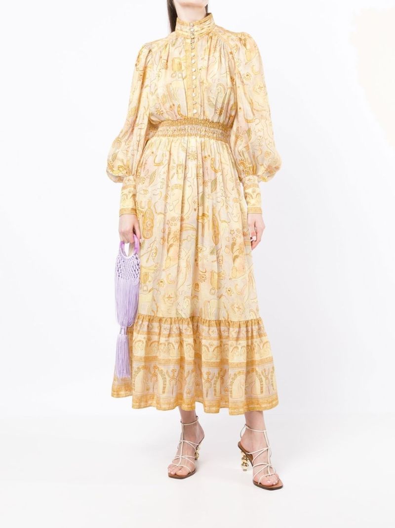 Orange Solitaire Bell Sleeve Midi Dress