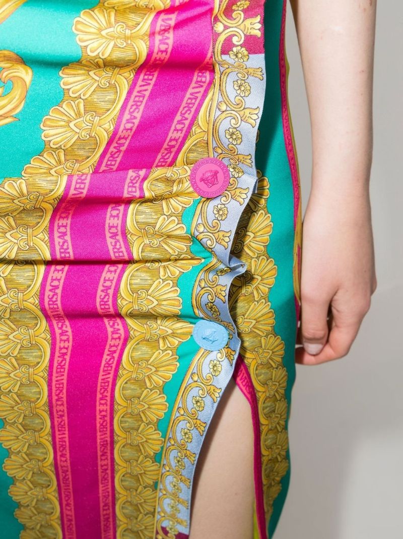 Multicolour Barocco Goddess Printed Silk Midi Dress