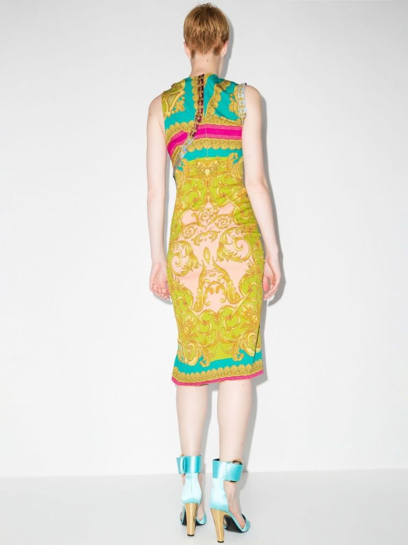 Multicolour Barocco Goddess Printed Silk Midi Dress
