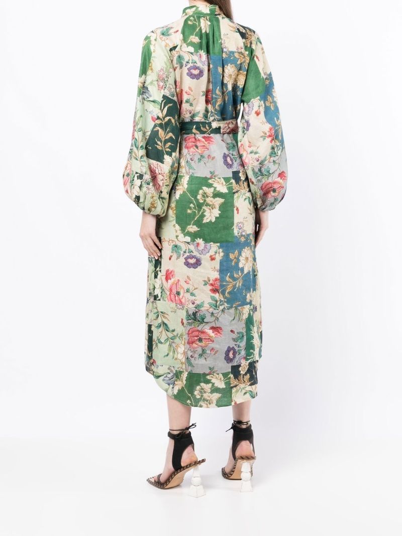 Green Loretta Patchwork Linen Shirt Dress