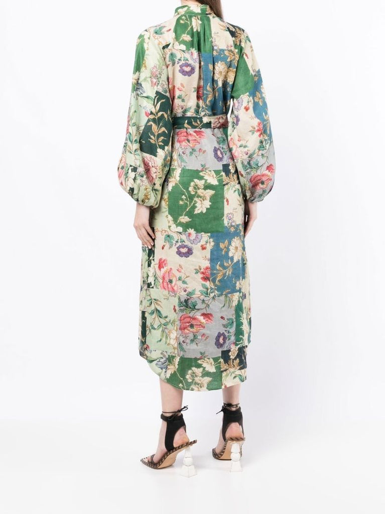 Green Loretta Patchwork Linen Shirt Dress