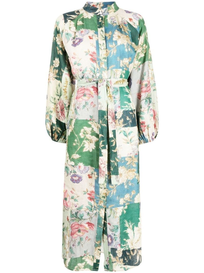 Green Loretta Patchwork Linen Shirt Dress