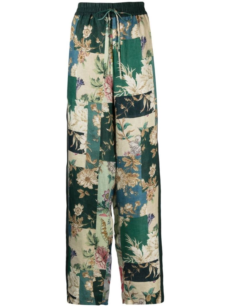 Green Loretta Patchwork Linen Track Pants