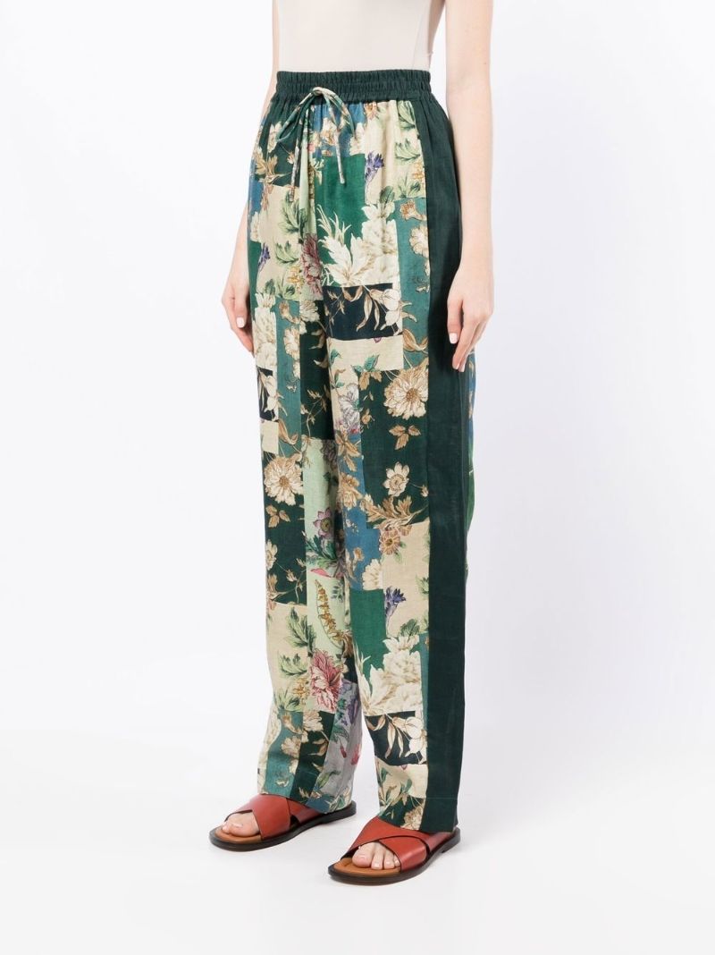 Green Loretta Patchwork Linen Track Pants