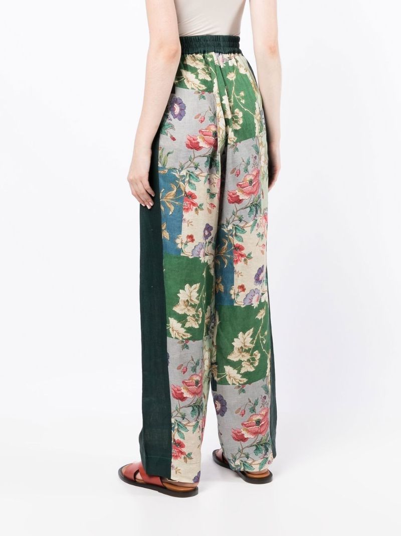 Green Loretta Patchwork Linen Track Pants