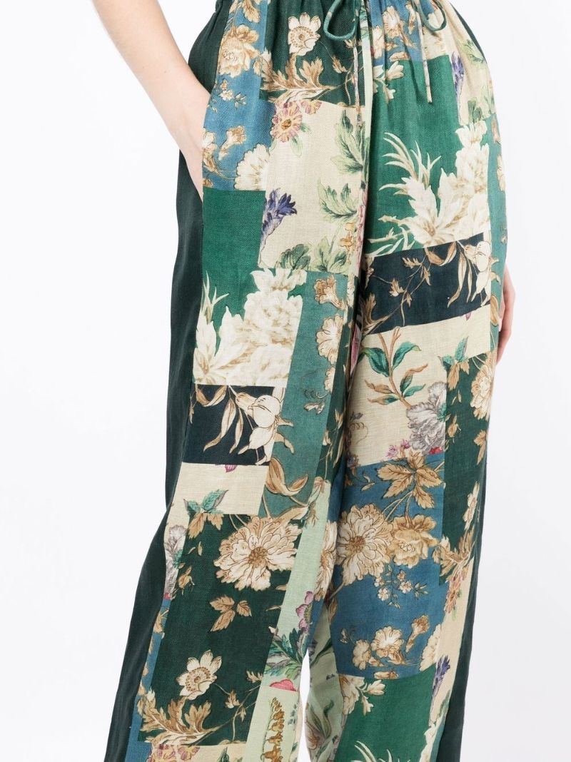 Green Loretta Patchwork Linen Track Pants