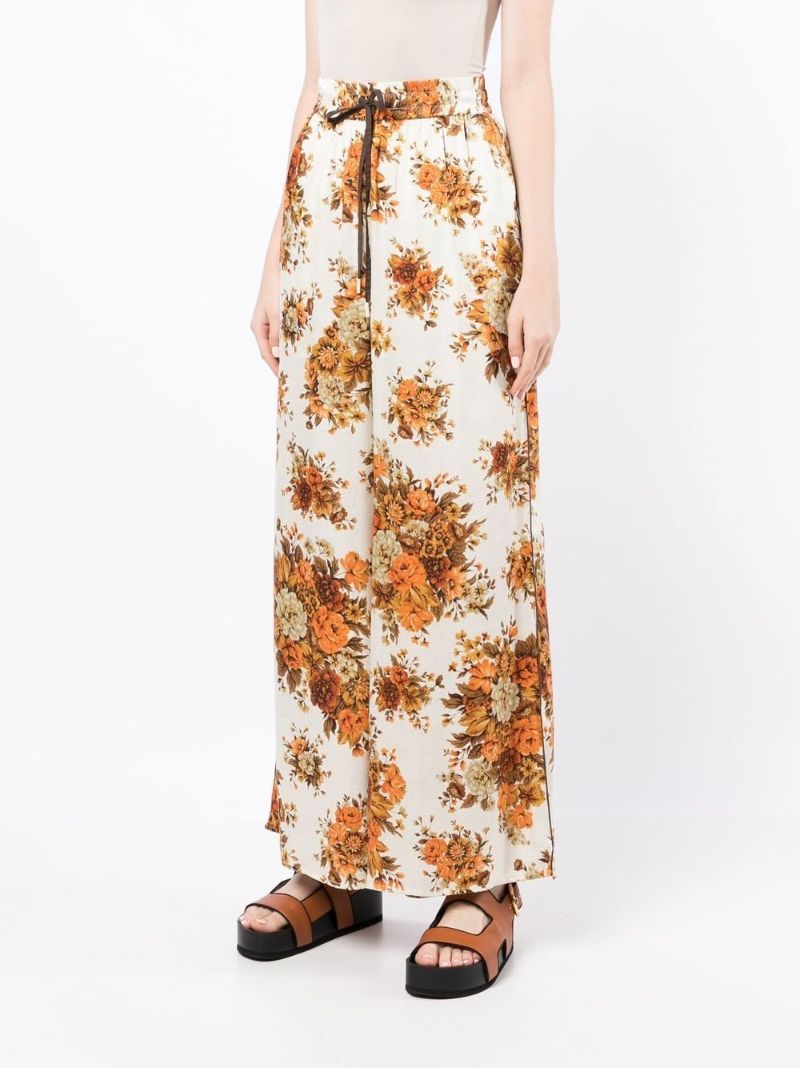 Orange Derby Floral Silk Wide-leg Pants