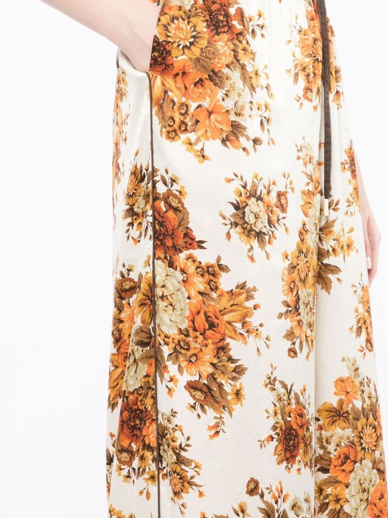 Orange Derby Floral Silk Wide-leg Pants