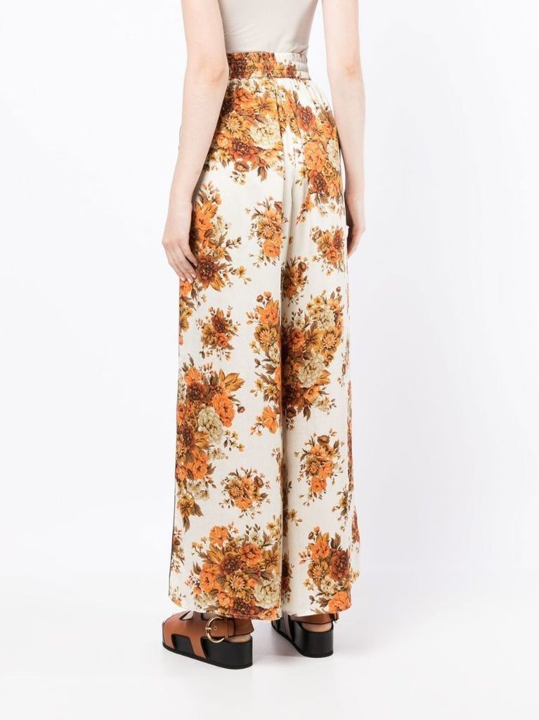 Orange Derby Floral Silk Wide-leg Pants