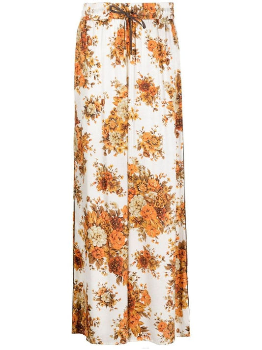 Orange Derby Floral Silk Wide-leg Pants