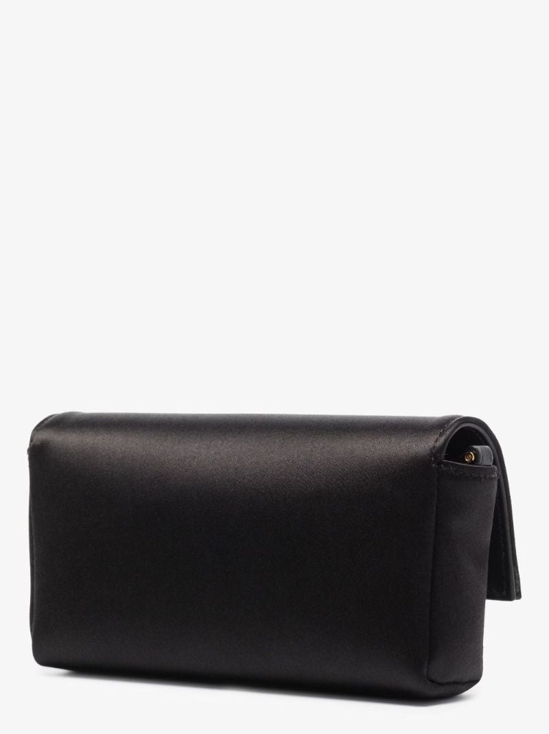 Black Logo Plaque Satin Clutch Bag