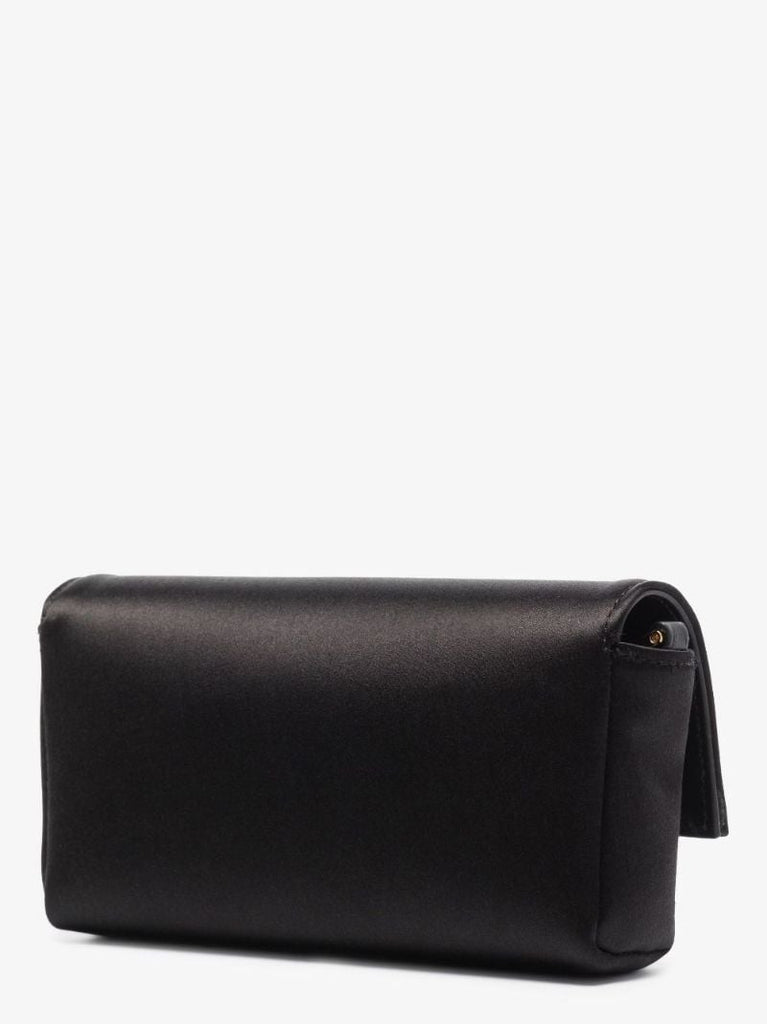Black Logo Plaque Satin Clutch Bag