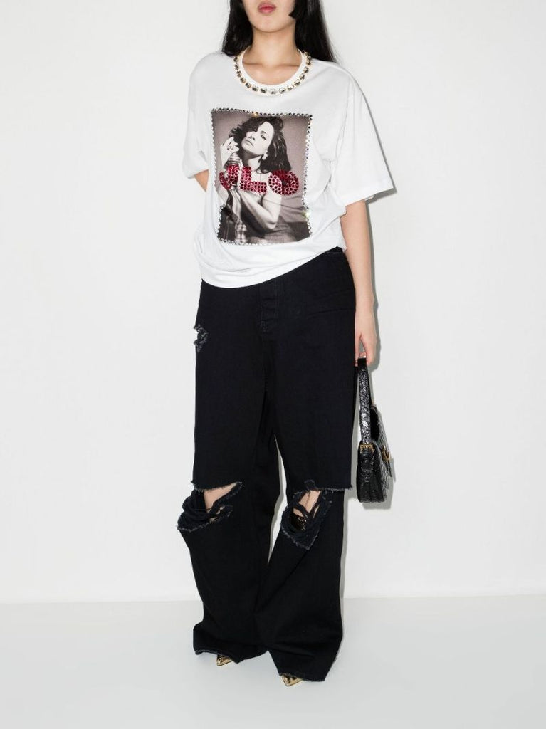White Photograph Print Cotton T-shirt