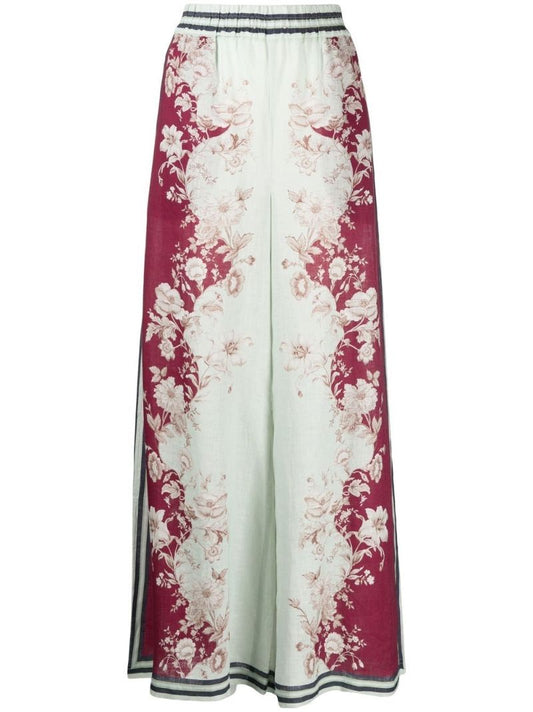 Green Floral Print Wide-leg Trousers