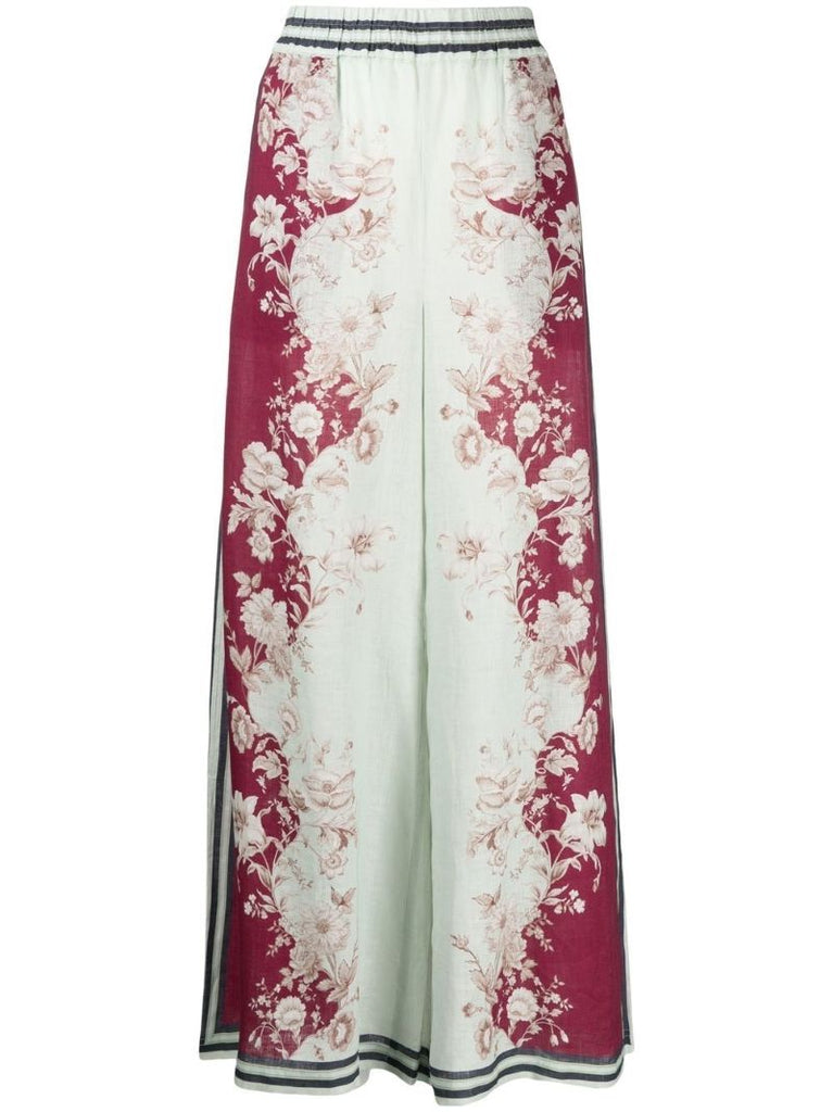 Green Floral Print Wide-leg Trousers