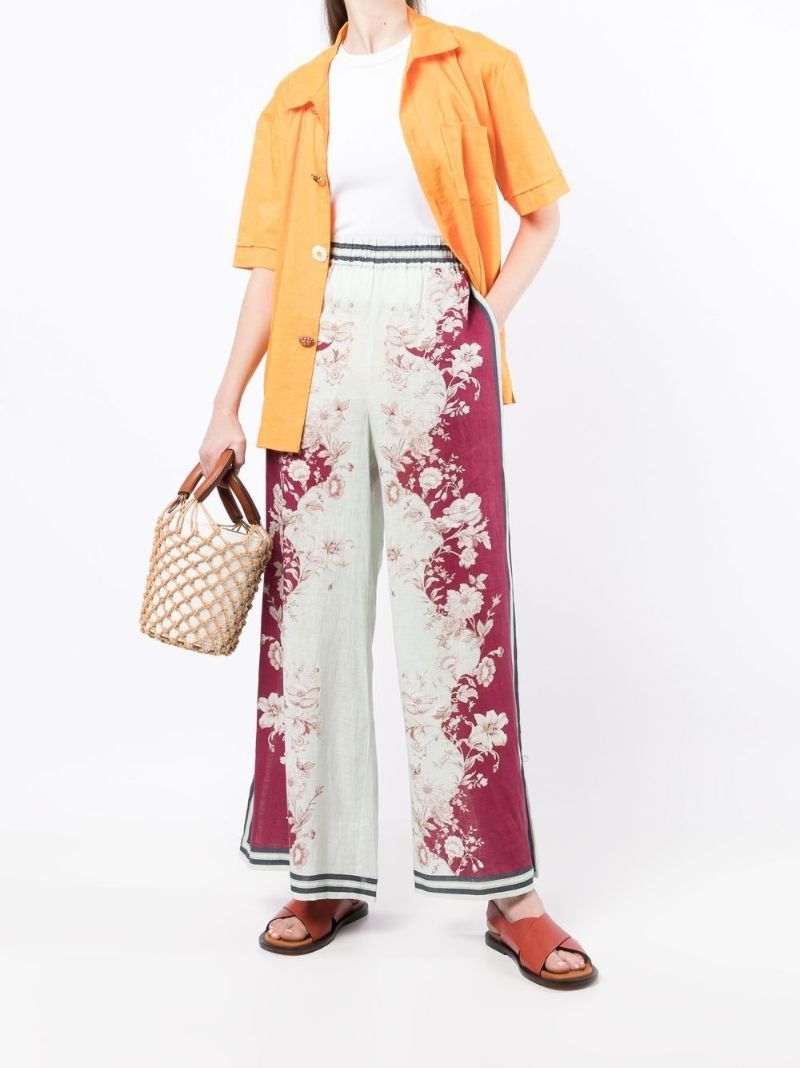 Green Floral Print Wide-leg Trousers