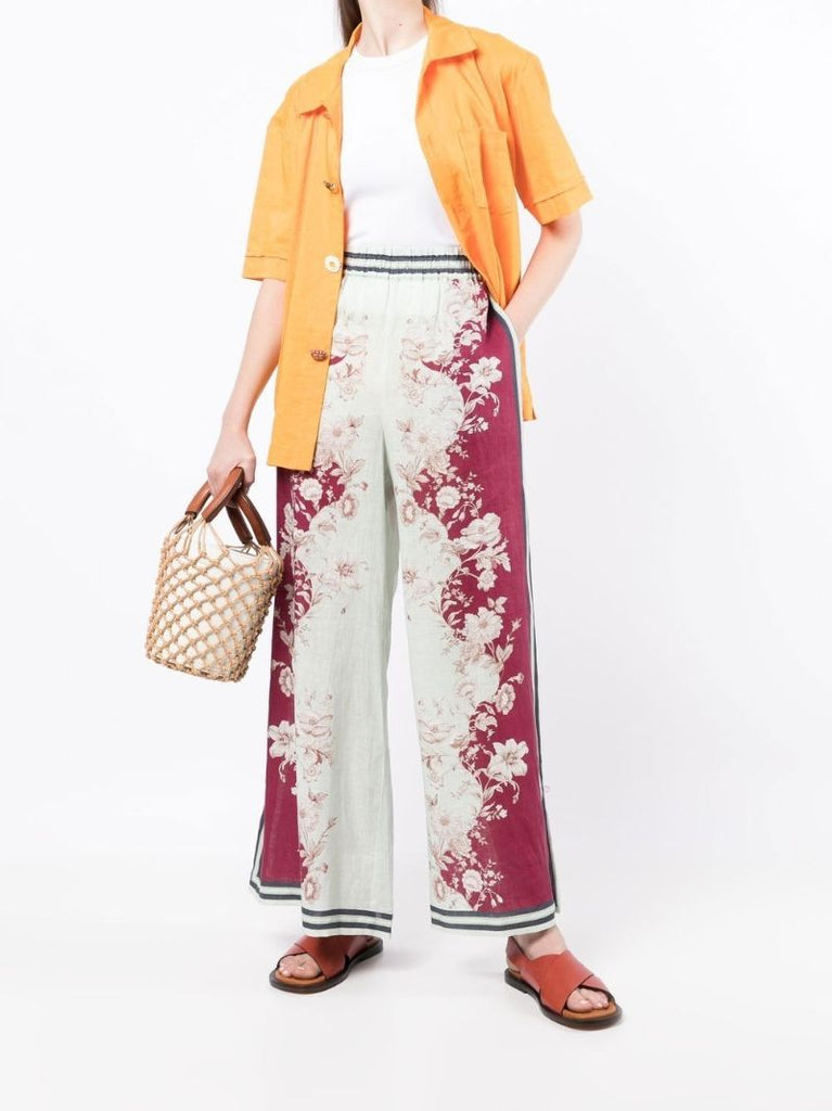 Green Floral Print Wide-leg Trousers