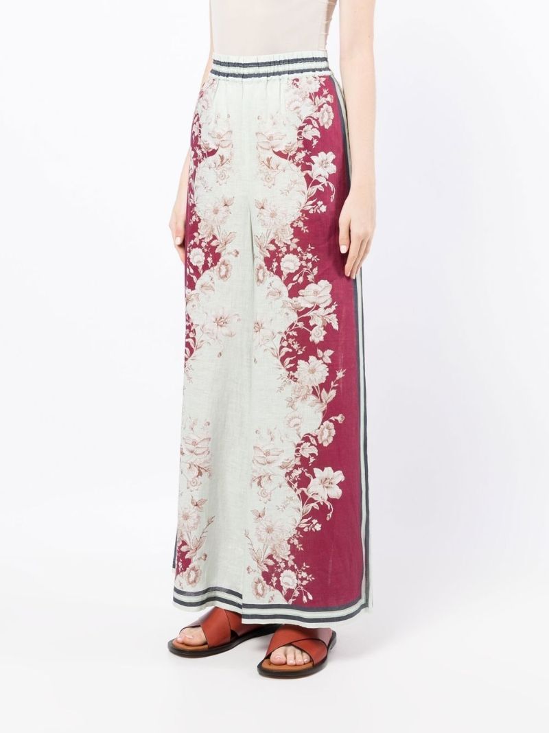 Green Floral Print Wide-leg Trousers