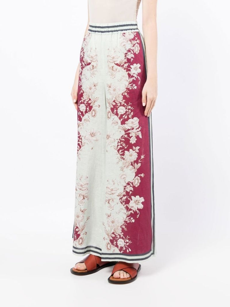 Green Floral Print Wide-leg Trousers