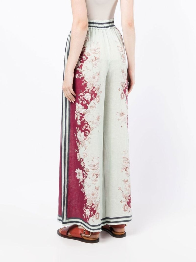 Green Floral Print Wide-leg Trousers