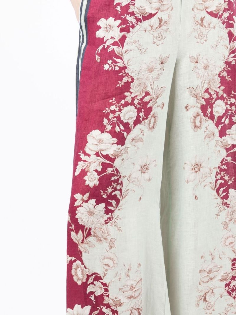 Green Floral Print Wide-leg Trousers